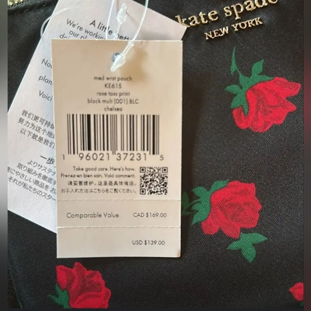 Kate Spade Chelsea Rose 🌹 Toss Printed Medium Wristlet Pouch NWT 👝